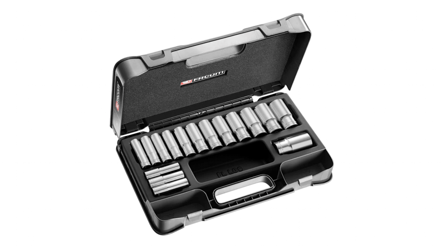 Facom 16-Piece Metric 1/2 in Deep Socket Set , 12 point