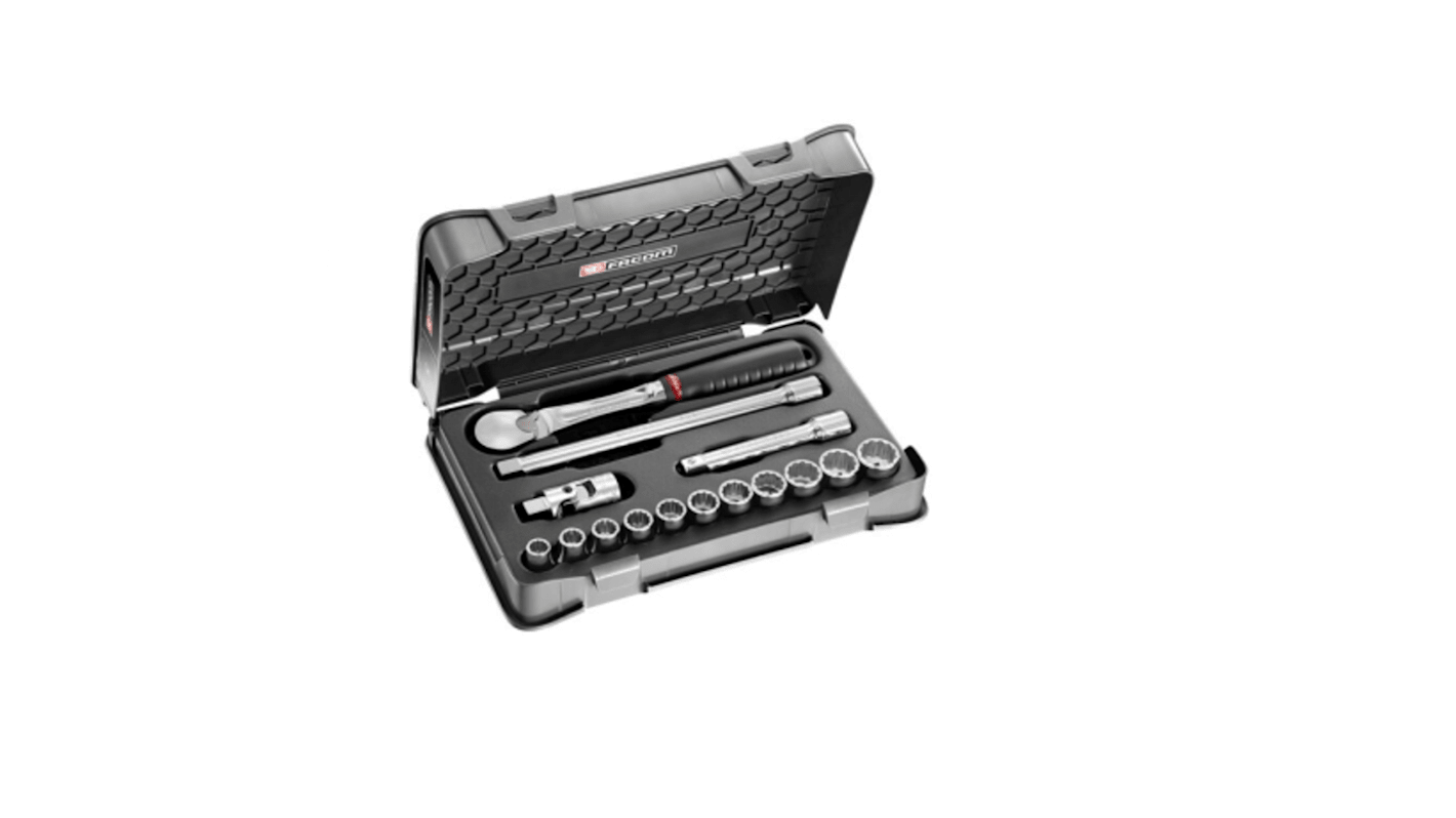 Facom 15-Piece Imperial 1/2 in Standard Socket Set with Ratchet, 12 point