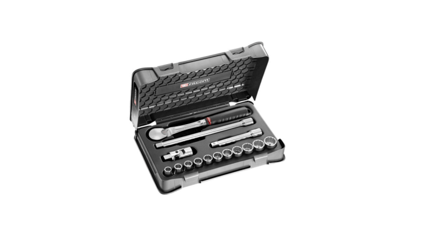 Facom 15-Piece Imperial 1/2 in Standard Socket Set with Ratchet, 6 point