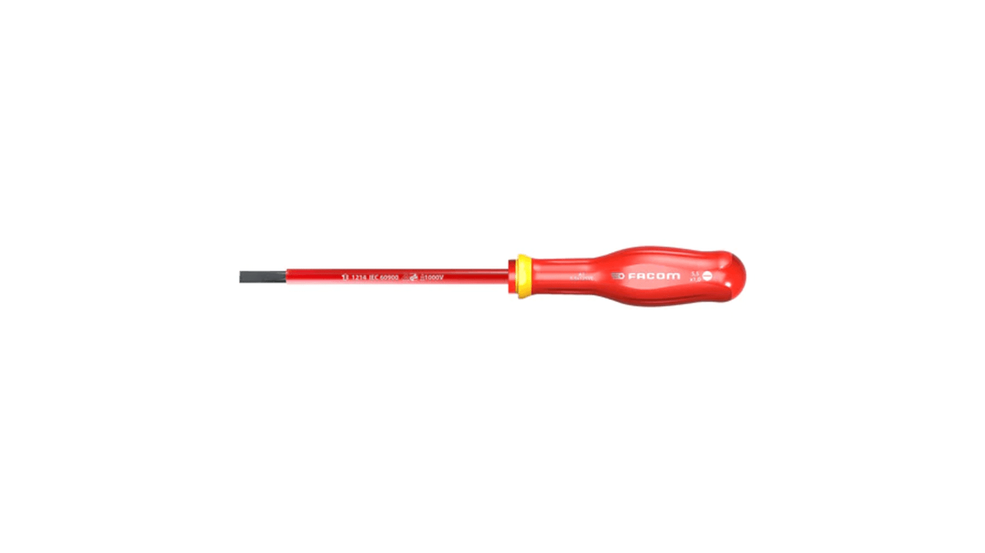 Facom Slotted Insulated Screwdriver, 6.5 mm Tip, 150 mm Blade, VDE/1000V, 270 mm Overall