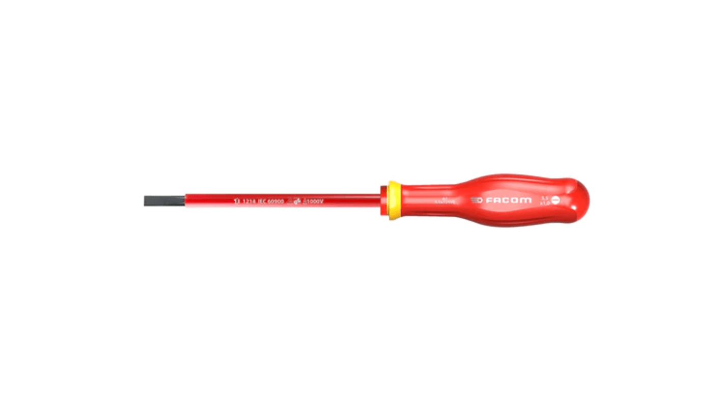 Facom Slotted Insulated Screwdriver, 8 mm Tip, 200 mm Blade, VDE/1000V, 325 mm Overall