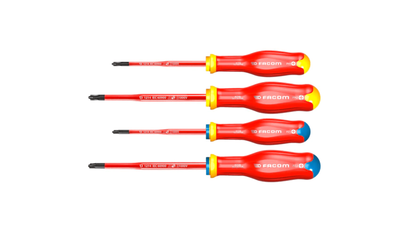 Facom Phillips; Pozidriv Insulated Screwdriver Set, 4-Piece