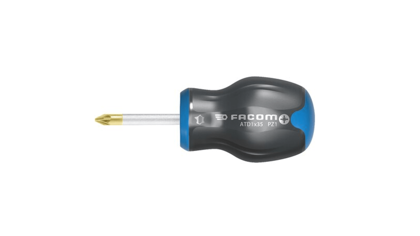 Facom Pozidriv Stubby Screwdriver, PZ1 Tip, 35 mm Blade, 91 mm Overall