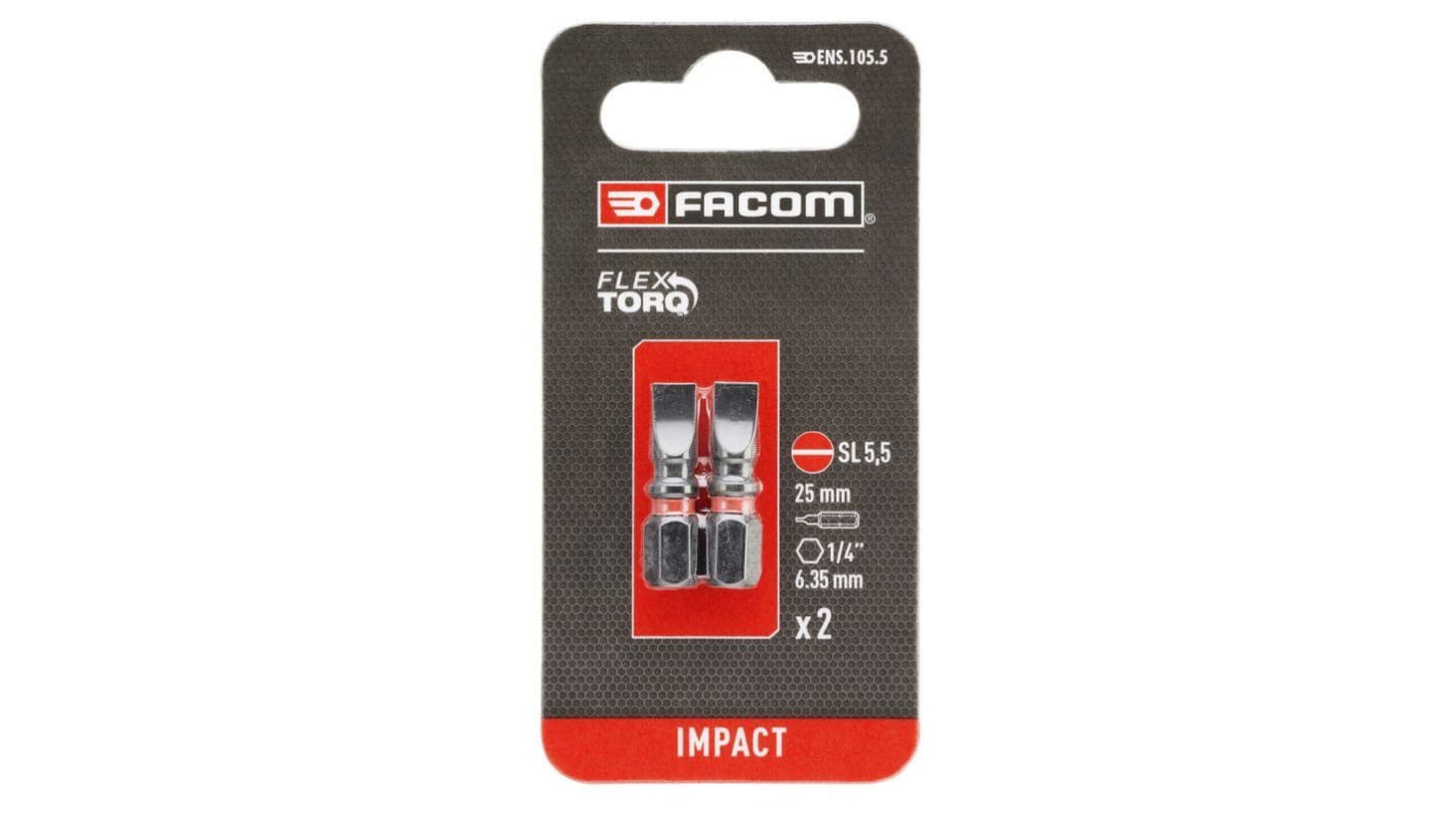 Facom Slotted Screwdriver Bit, 5.5 mm Tip