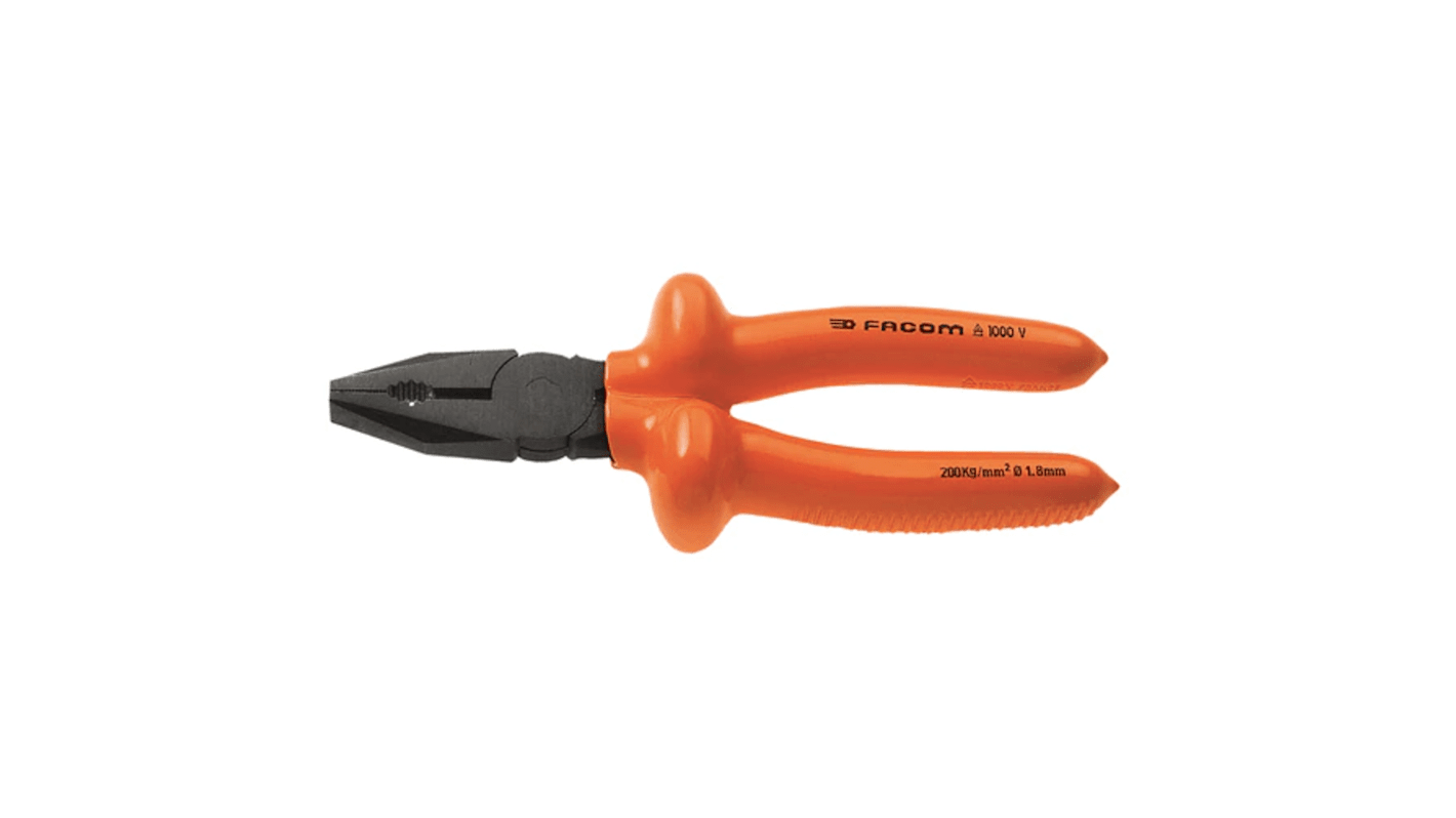 Facom Combination Pliers, 185 mm Overall, Straight Tip, VDE/1000V