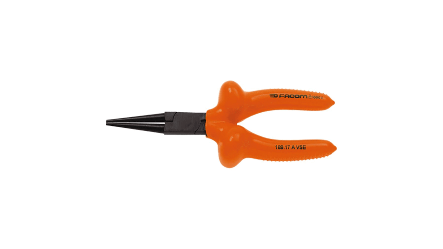 Facom Round Nose Pliers, 170 mm Overall, Straight Tip, VDE/1000V