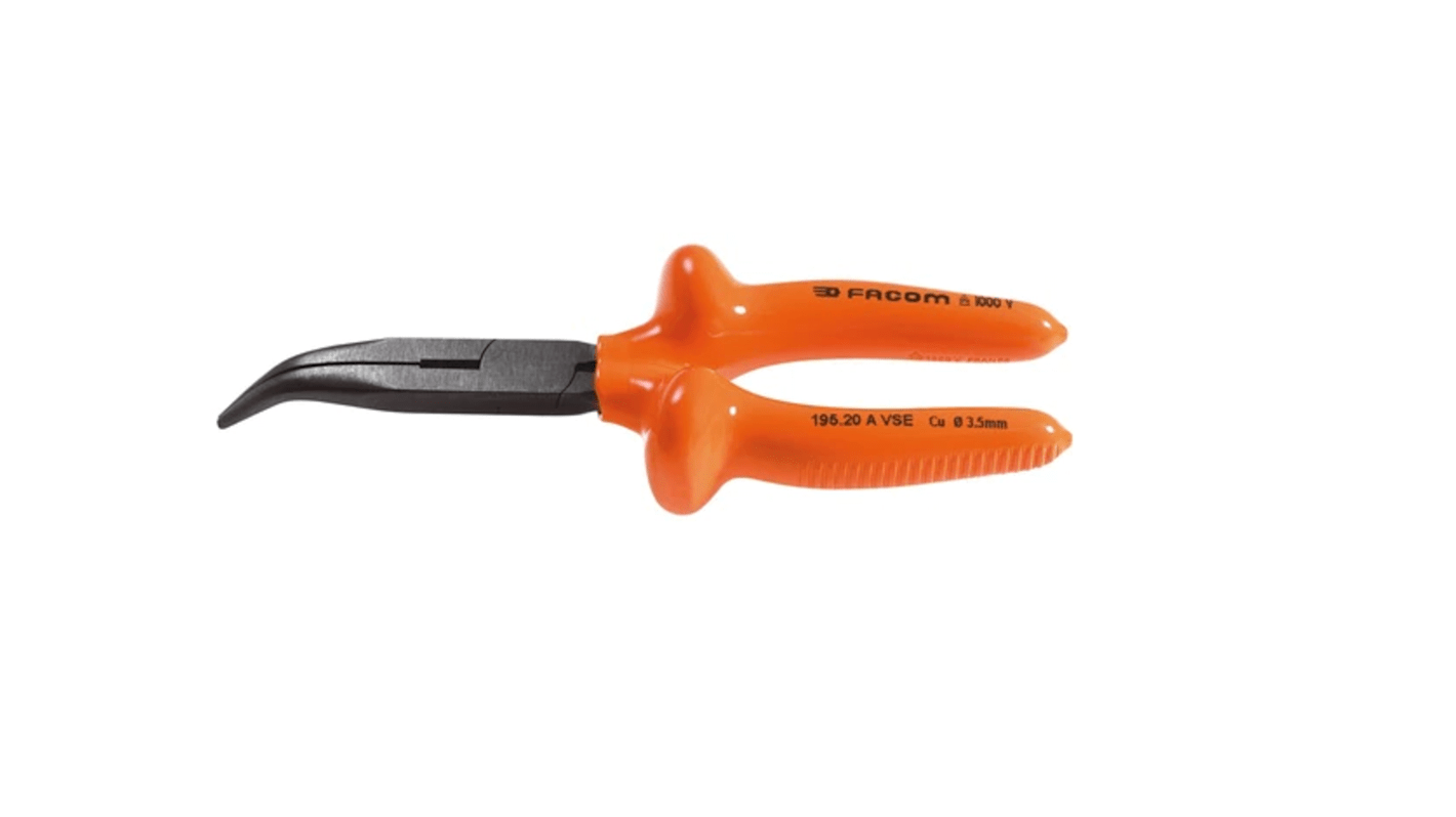 195.20AVSE Round Nose Pliers, 200 mm Overall, Straight Tip, VDE