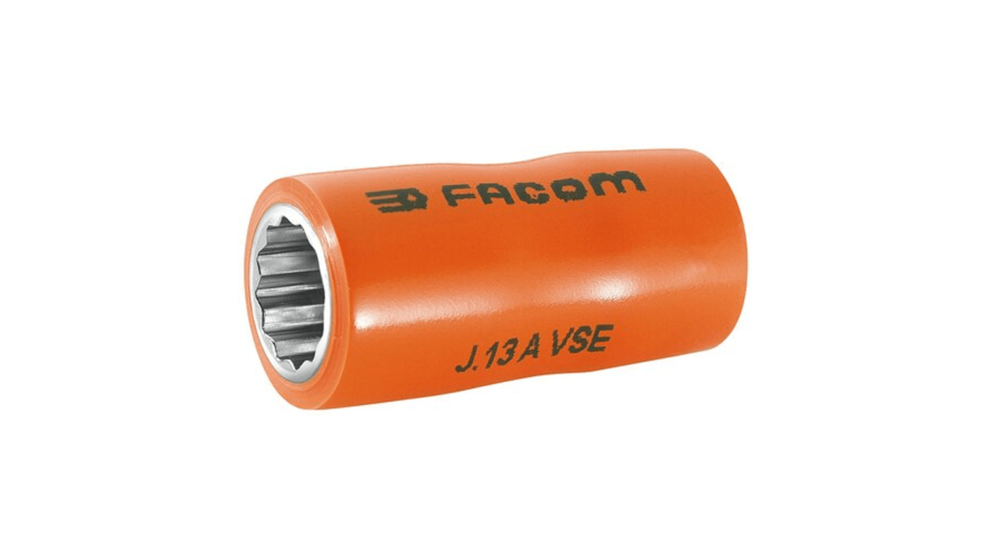 Facom 3/8 in Drive 10mm Insulated Standard Socket, 12 point, VDE/1000V, 43 mm Overall Length