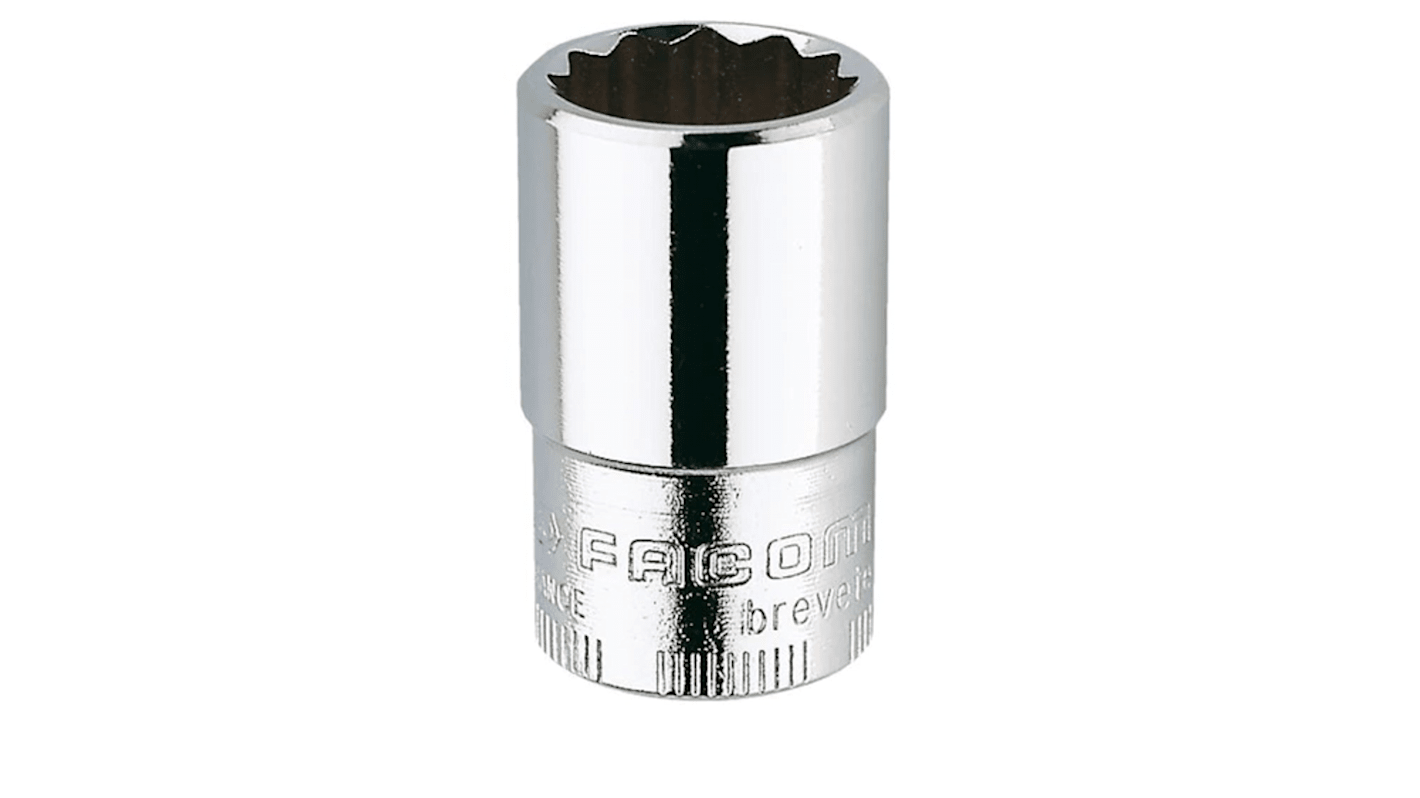 Facom 3/8 in Drive 1/4in Standard Socket, 12 point, 27 mm Overall Length