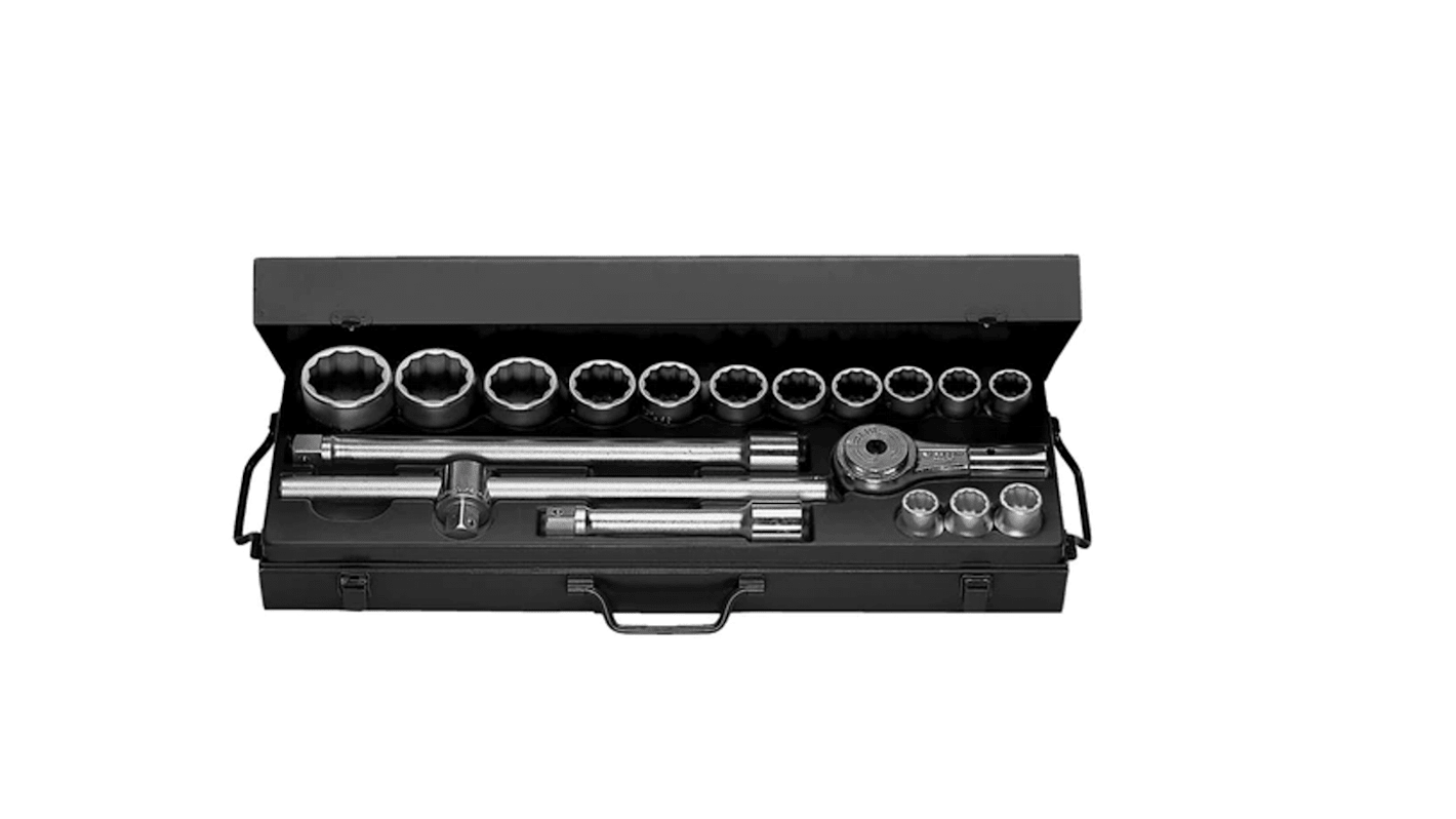K.436E Metric 3/4 in Standard Socket Set with Ratchet, 12 point