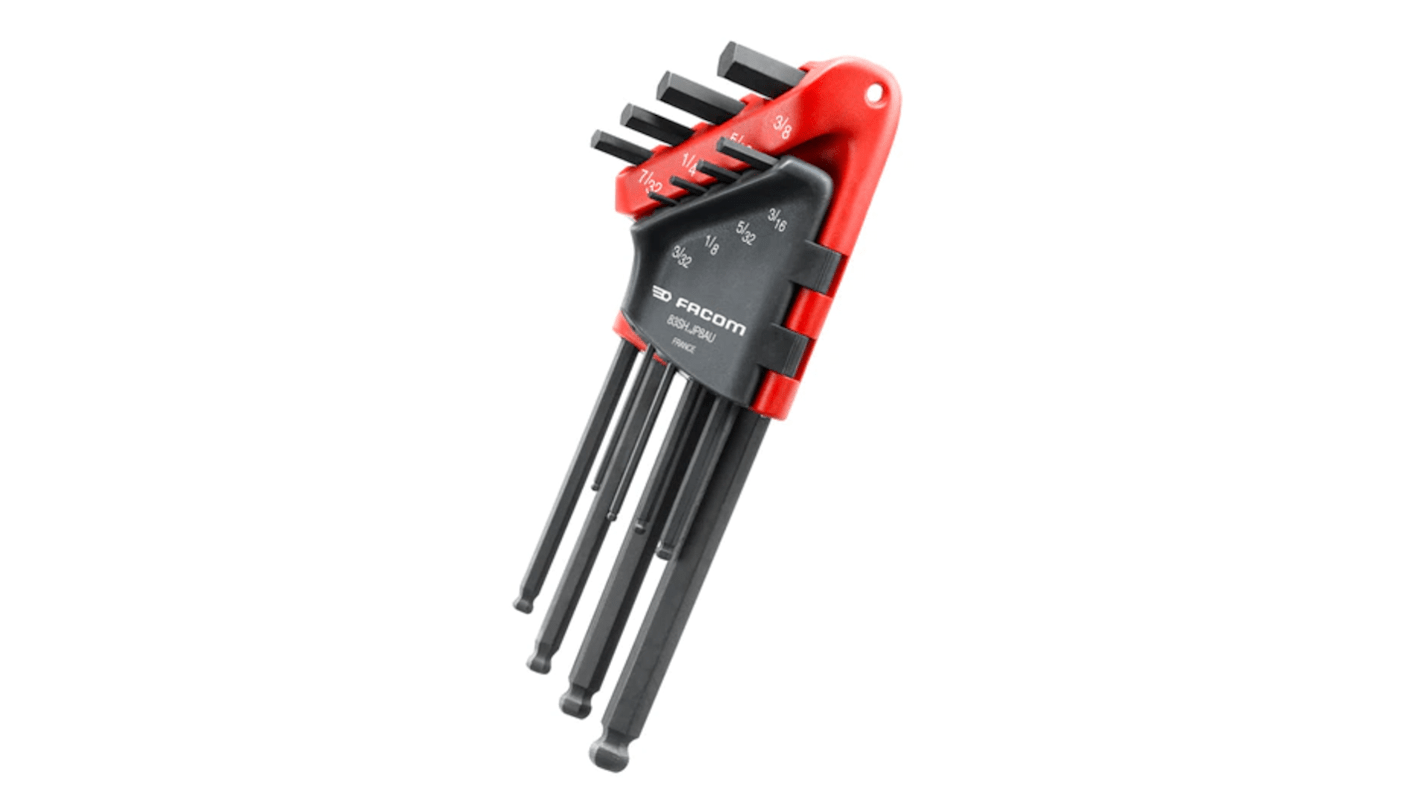 Facom 9 piece L Shape Imperial Hex Key Set, 3/32 → 3/8in