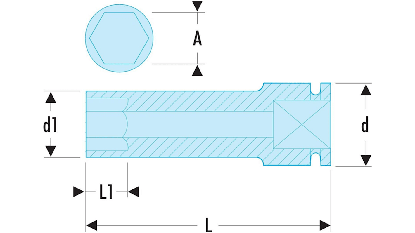 Vaso de impacto Facom perfil Vaso largo de impacto de 29mm, con Vaso de 6 puntas de 1/2 pulg.