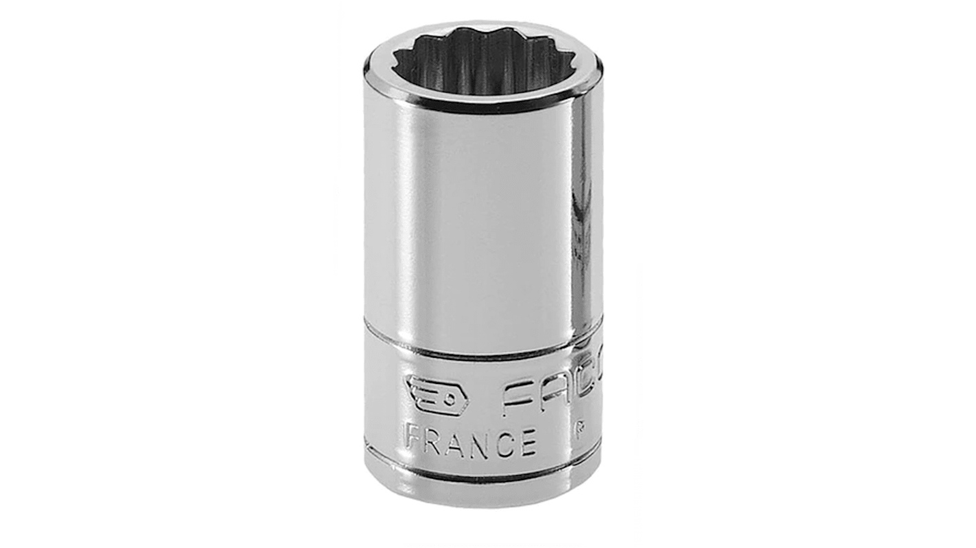 Facom 1/4 in Drive 1/4in Standard Socket, 12 point, 22 mm Overall Length