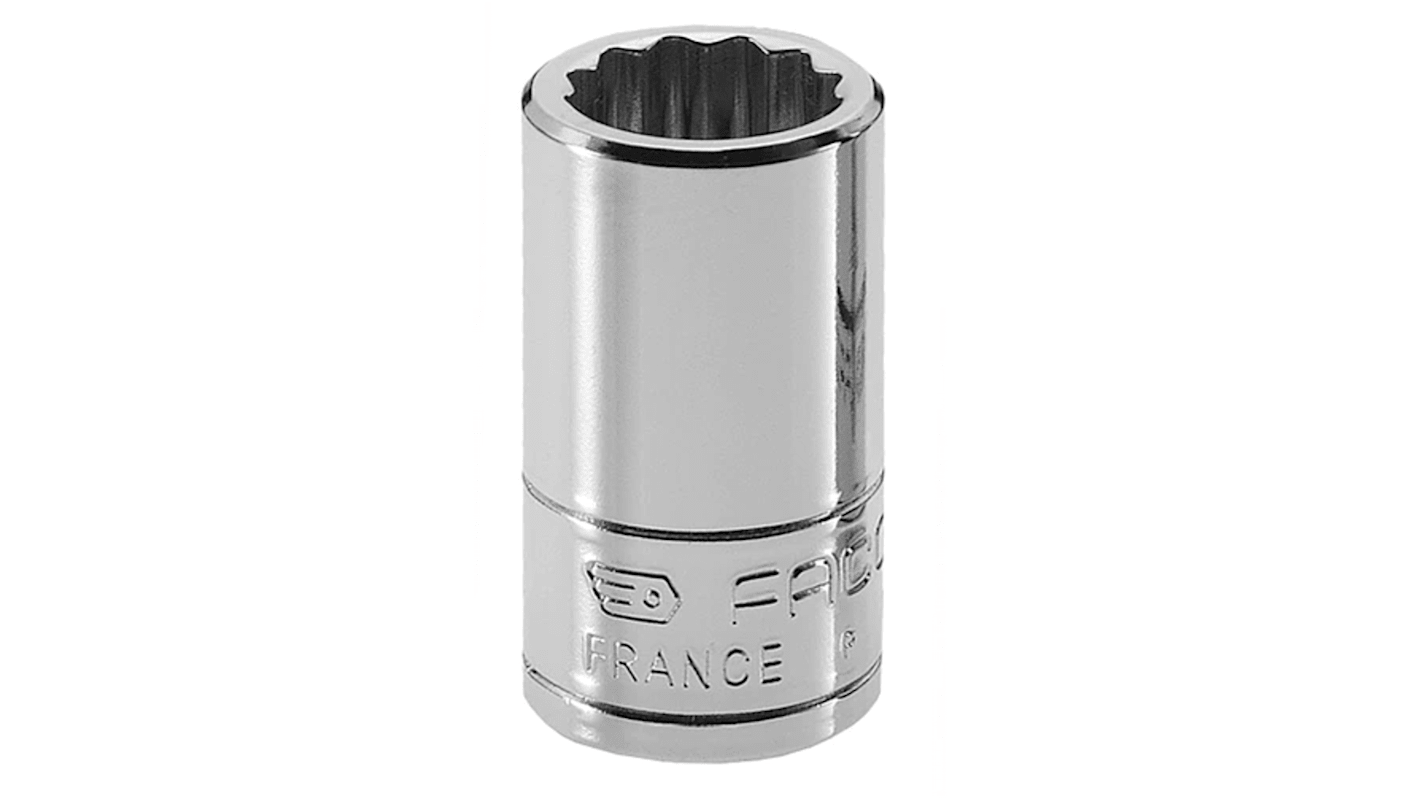 Facom 1/4 in Drive 3/8in Standard Socket, 12 point, 22 mm Overall Length