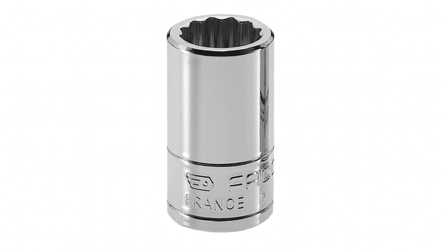 Facom 1/4 in Drive 7/32in Standard Socket, 12 point, 22 mm Overall Length