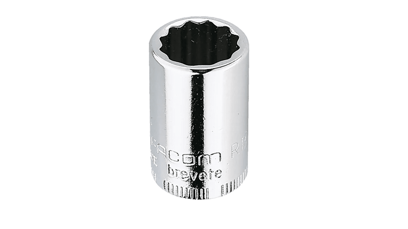 Facom 1/4 in Drive 1/2in Standard Socket, 12 point, 22 mm Overall Length