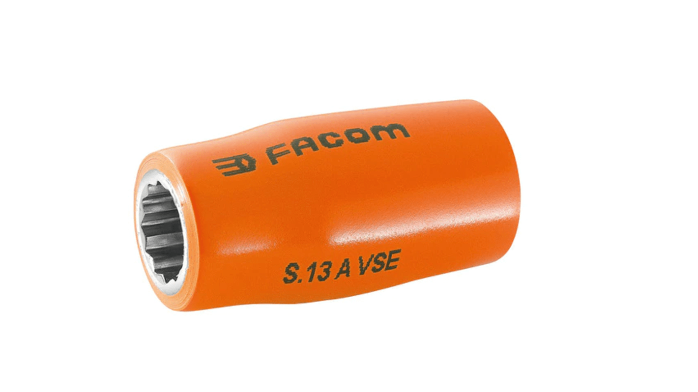 Facom 1/2 in Drive 10mm Insulated Standard Socket, 12 point, VDE/1000V, 52 mm Overall Length