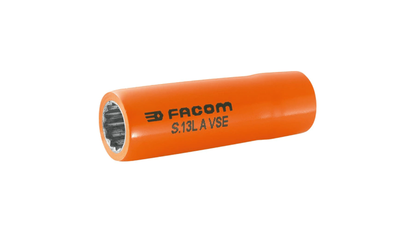 Facom 1/2 in Drive 12mm Insulated Deep Socket, 12 point, VDE/1000V, 77 mm Overall Length