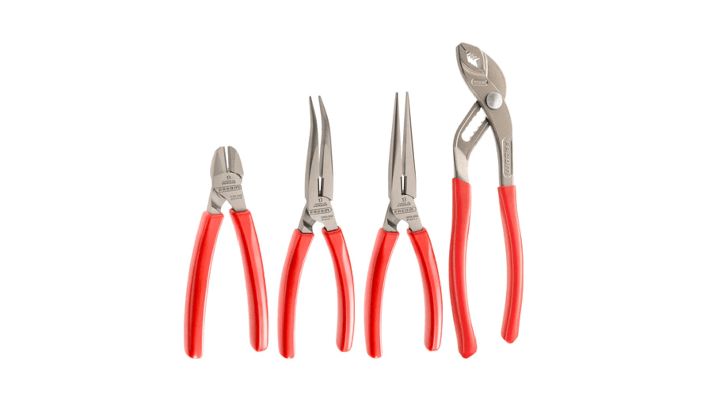 Facom 4-Piece Plier Set, Angled, Bent, Flat, Straight Tip, 160 mm, 200 mm, 250 mm Overall