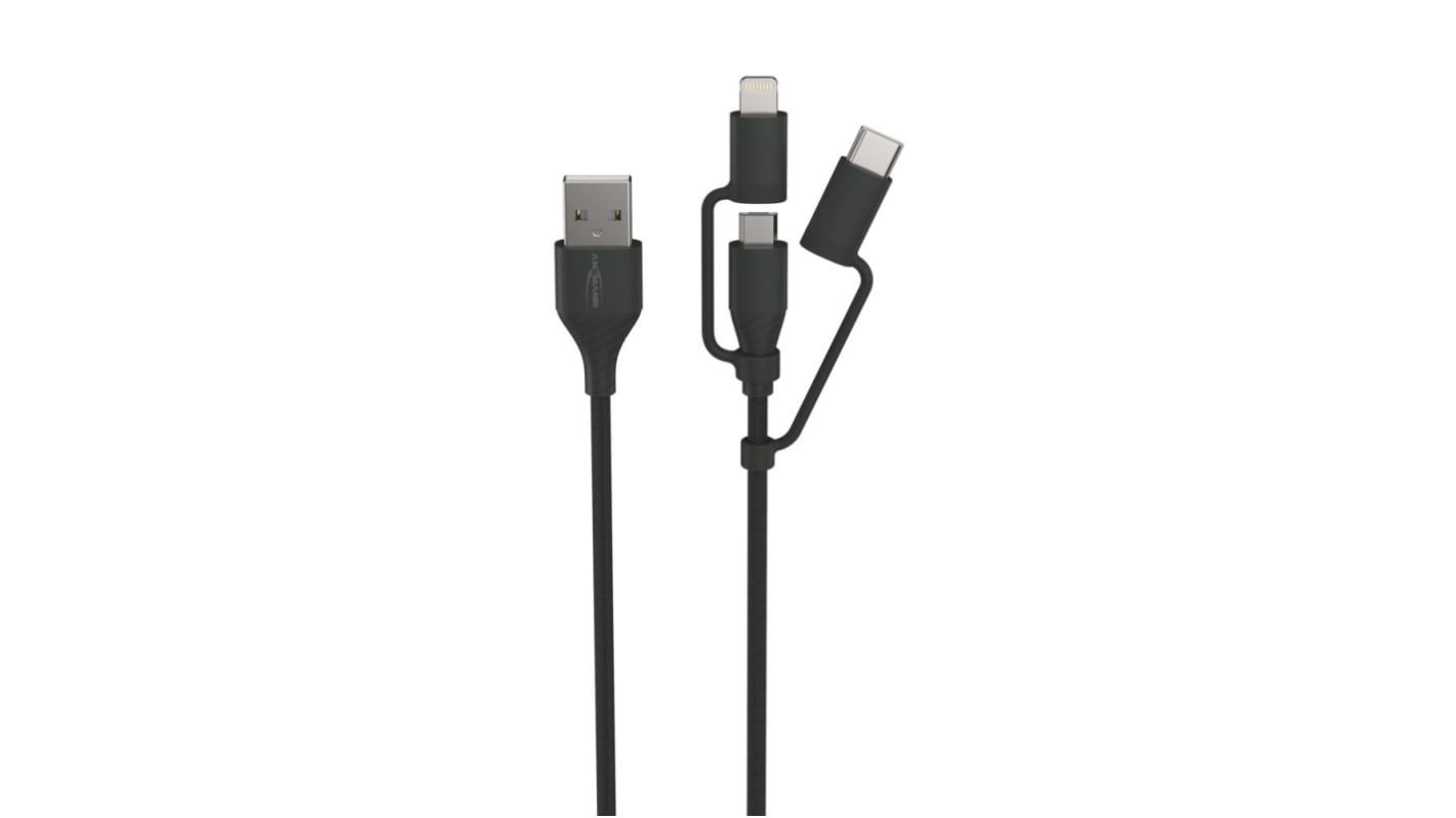 Ansmann Cable, Male USB A to Lightning, Micro USB B, USB C  Cable, 1.2m