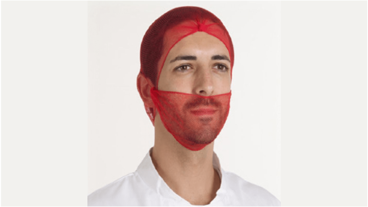 Hairtite Red Disposable Beard Mask for Food Industry Use, One-Size, Beard Mask Type, Non-Metal Detectable