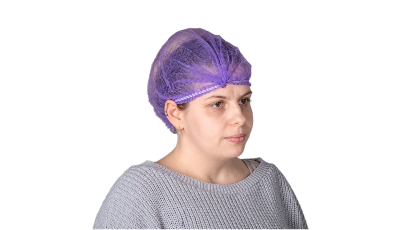 Reldeen Purple Disposable Hair Cap for Food Industry Use, 52 cm, Mob Cap Type, Non-Metal Detectable