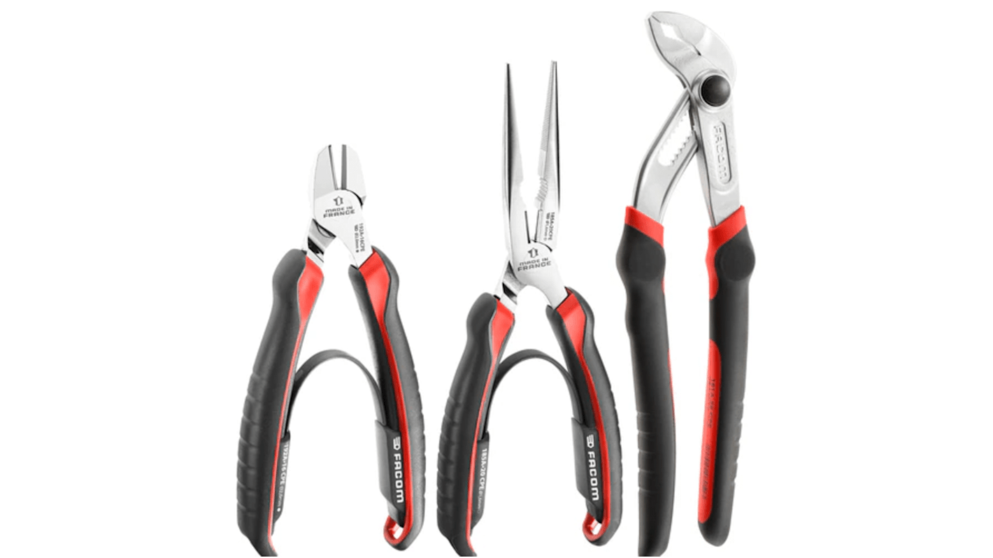 Facom 3-Piece Plier Set, Angled, Straight Tip, 160 mm, 200 mm, 245 mm Overall