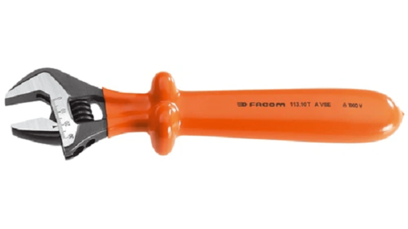 Facom Adjustable Spanner, 385 mm Overall, 44mm Jaw Capacity, Insulated Handle