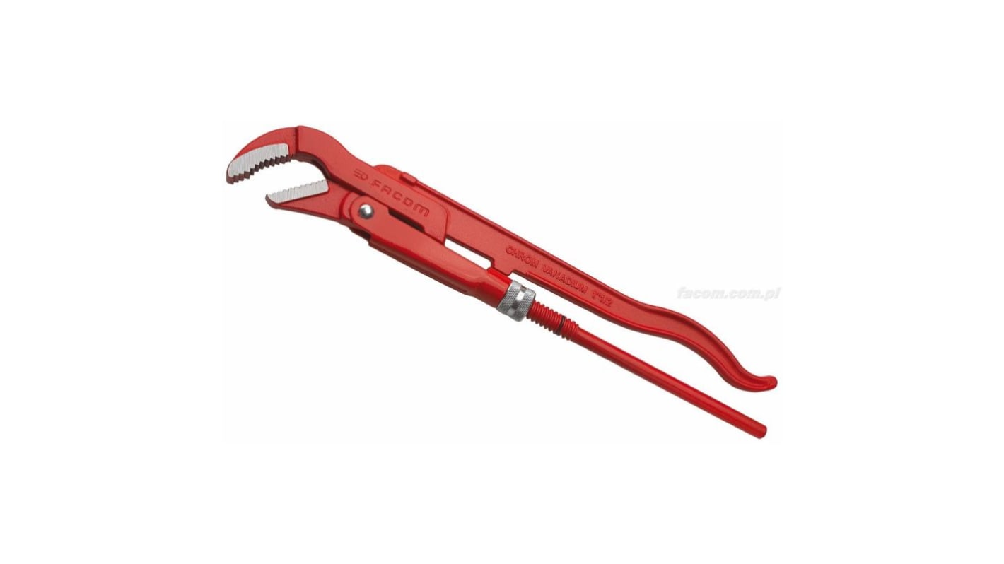 Facom Pipe Wrench, 450 mm Overall, 49mm Jaw Capacity, Metal Handle