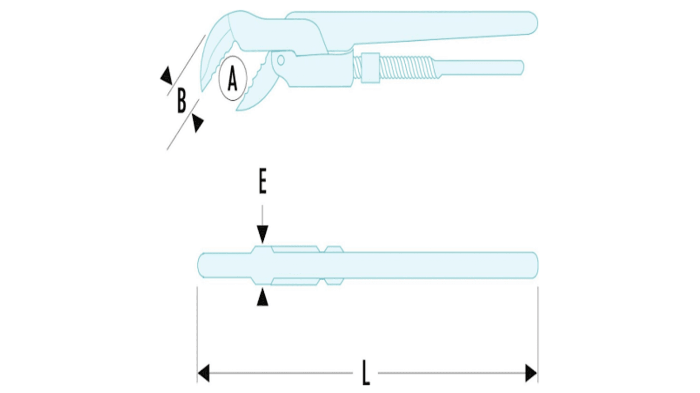 Facom Pipe Wrench, 345 mm Overall, 34mm Jaw Capacity, Metal Handle