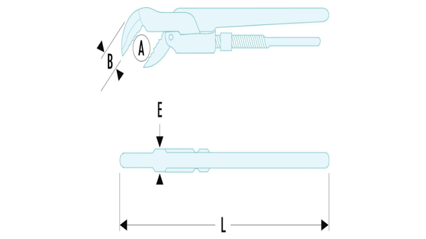 Facom Pipe Wrench, 600 mm Overall, 60mm Jaw Capacity, Metal Handle