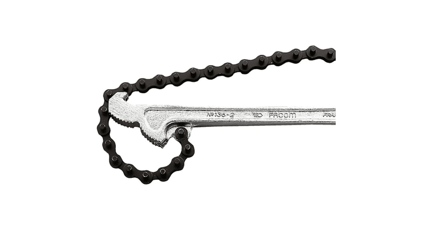 Facom Chain Wrench, 600 mm Overall, 140mm Jaw Capacity, Metal Handle