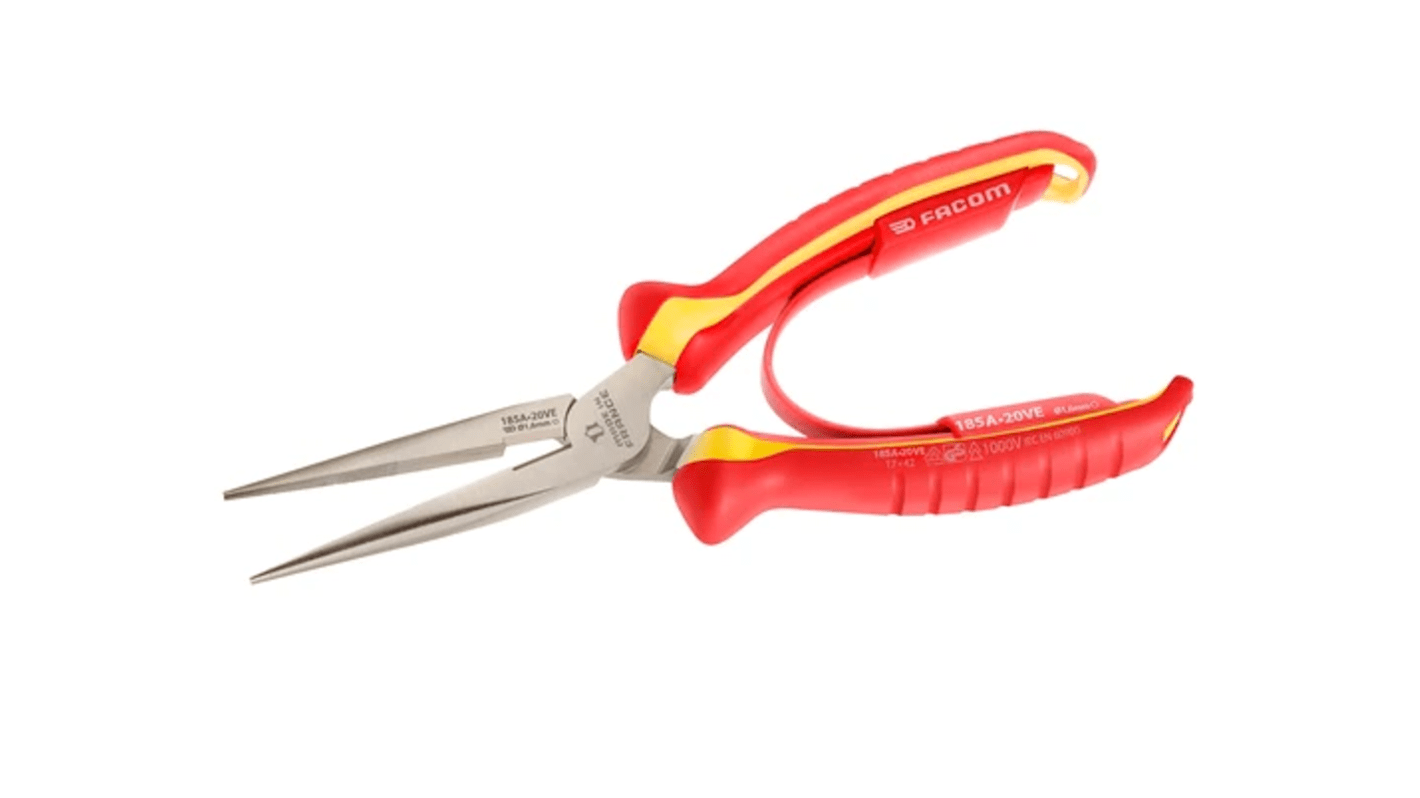 Facom Long Nose Pliers, 200 mm Overall, Straight Tip