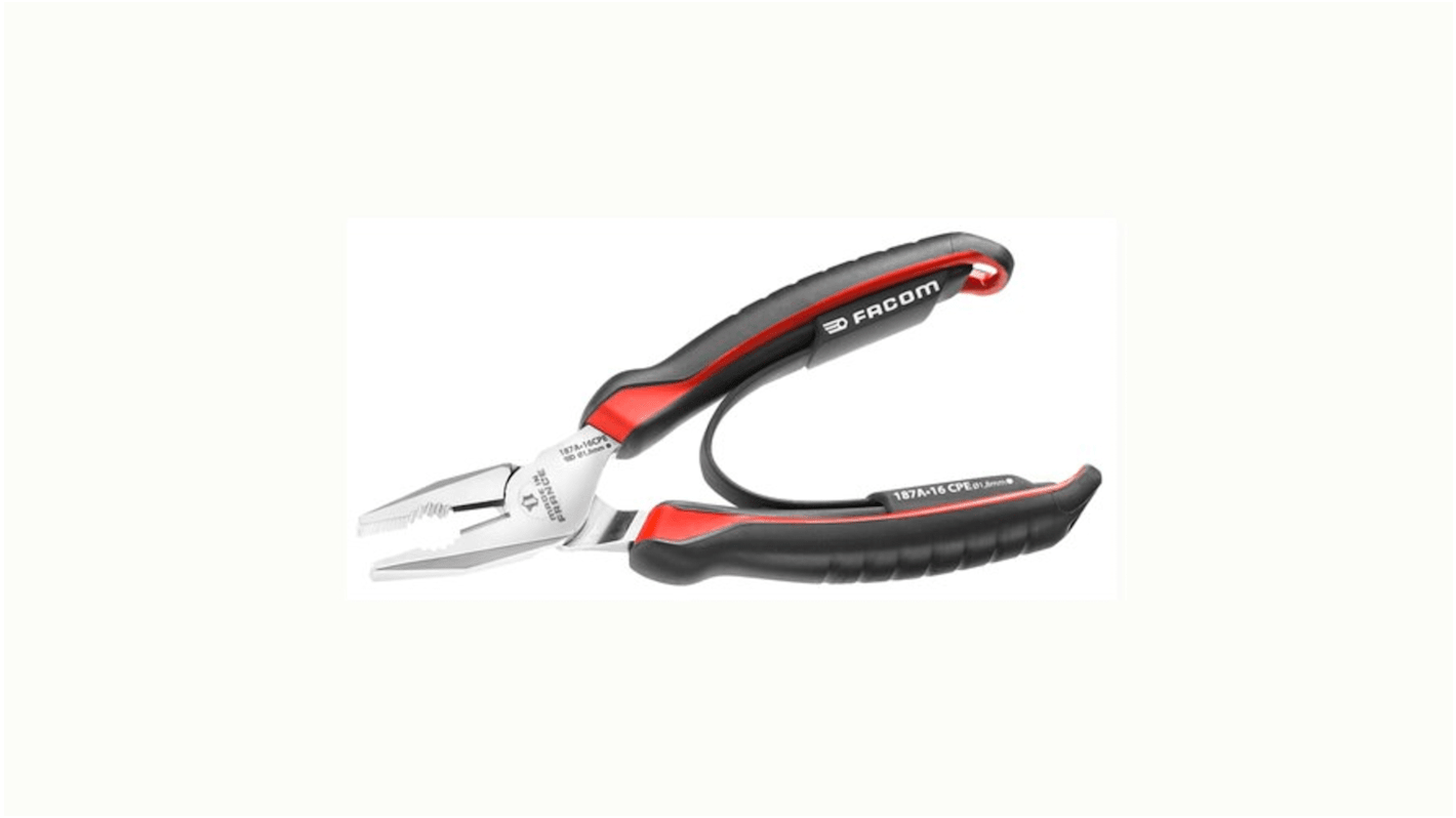 Facom Combination Pliers, 165 mm Overall, Flat Tip