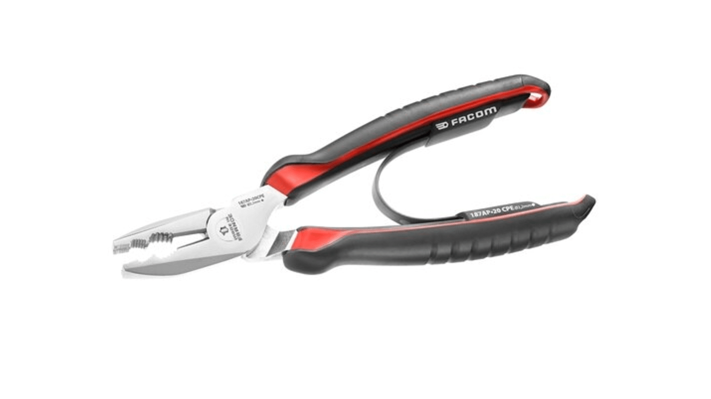 Facom Combination Pliers, 205 mm Overall, Flat Tip