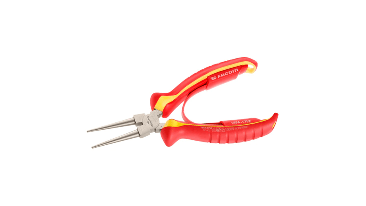 Facom Round Nose Pliers, 170 mm Overall, Straight Tip