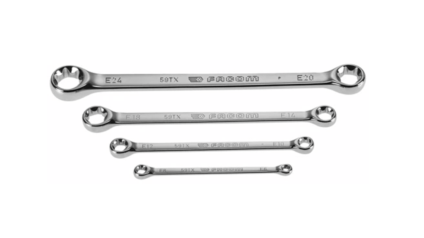 Facom 59TX Series 4-Piece Ring Spanner Set, 6x8 mm, 10x12 mm, 14x18 mm, 20x24 mm