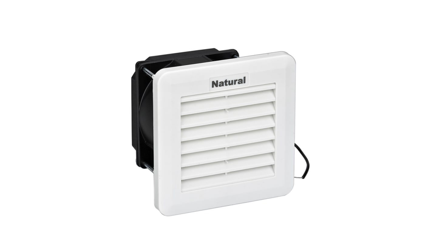 Ventilador con filtro RS PRO de 106x106mm, alim. 230 V, 13W, caudal filtrado 39m³/h, 27 dB(A)dB(A), IP54