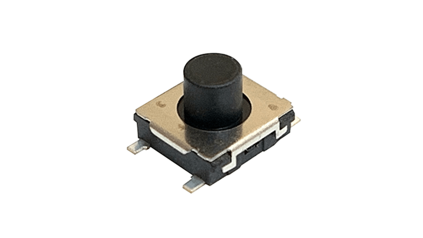 Black Push Plate Tactile Switch, SPST 20 mA 2.5mm Surface Mount