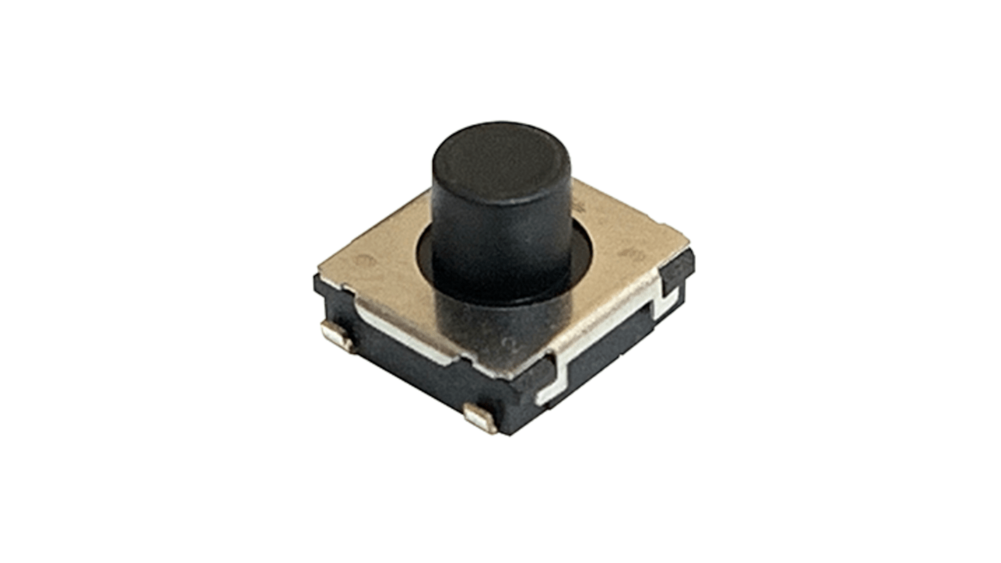 Black Push Plate Tactile Switch, SPST 20 mA 2.5mm Surface Mount
