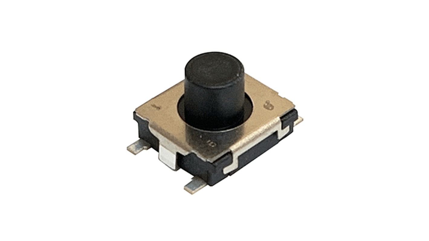 Black Push Plate Tactile Switch, SPST 20 mA 2.5mm Surface Mount