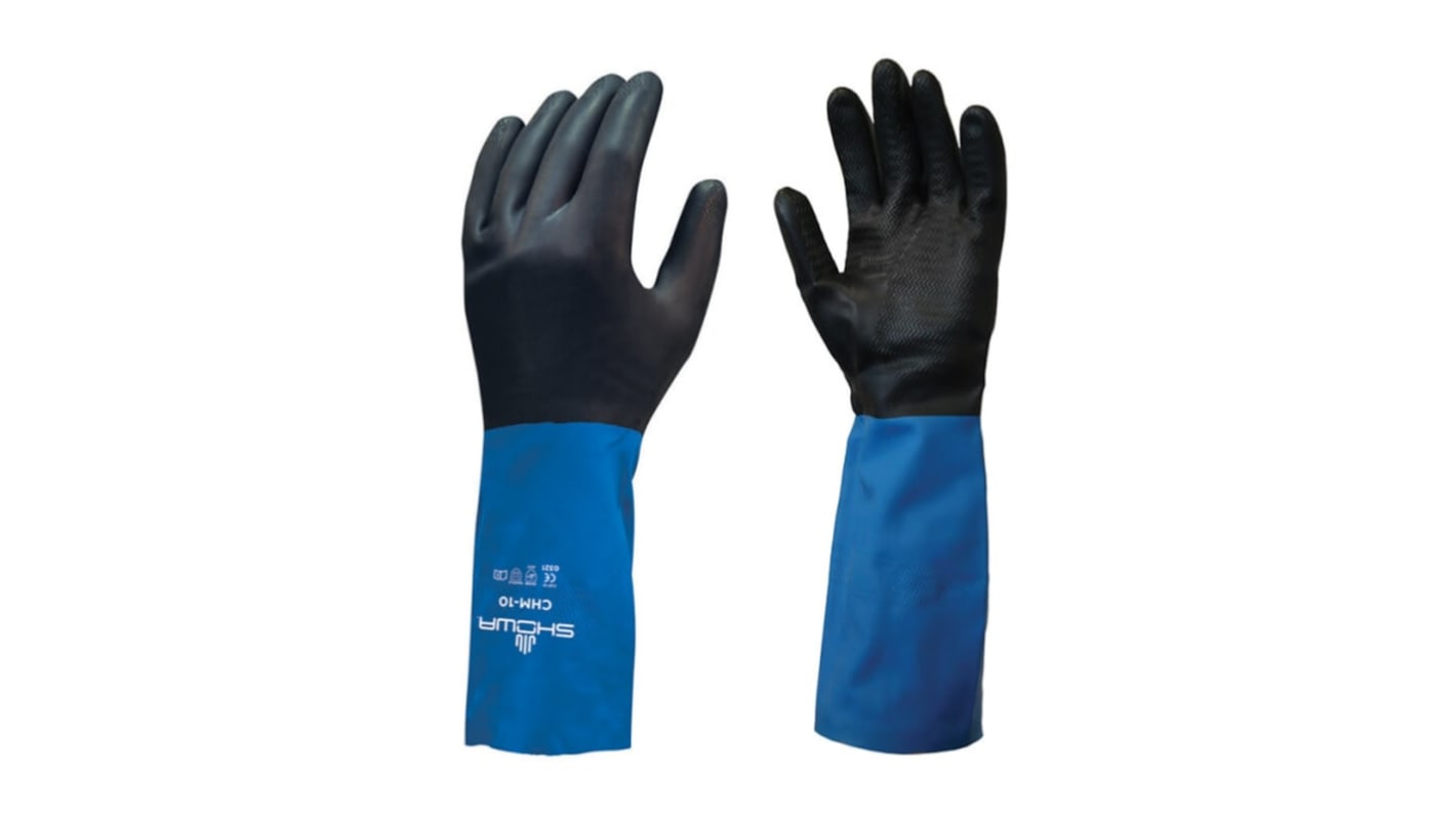 Showa Black Cotton Chemical Resistant, Waterproof Work Gloves, Size 8, Medium, Latex, Neoprene Coating