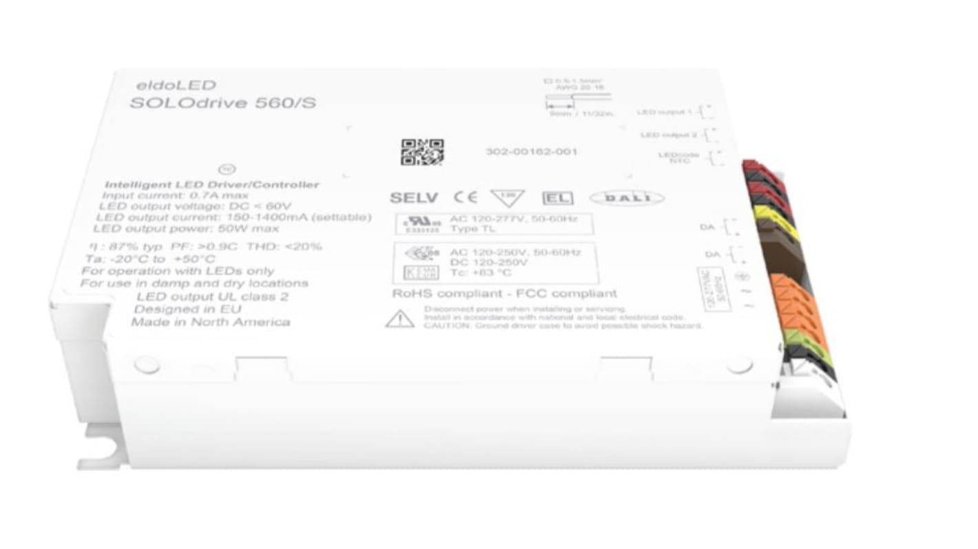 eldoLED LED Driver, 2 → 55V Output, 50W Output, 150 → 1400mA Output, Constant Current Dimmable