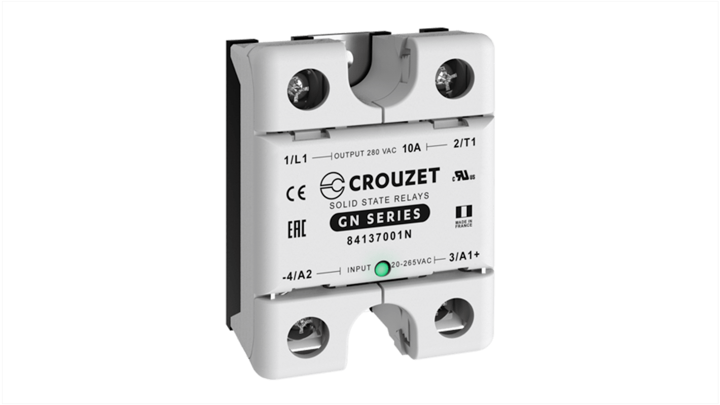 Crouzet Halvlederrelæ, Panelmontering-montering, Maks. 280 V ac/dc, 10 A rms, Nulgennemgang