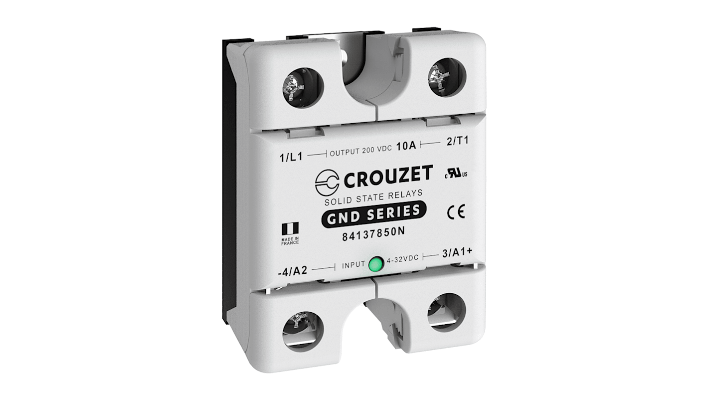 Crouzet Halvlederrelæ, Panelmontering-montering, Maks. 200 V ac /V dc, 20 A rms, DC