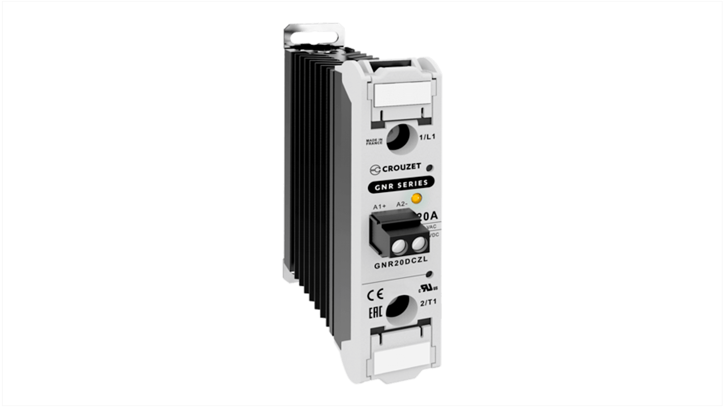 Crouzet GNR Series Solid State Relay, 20 A rms Load, DIN Rail Mount, 280 V ac/dc Load