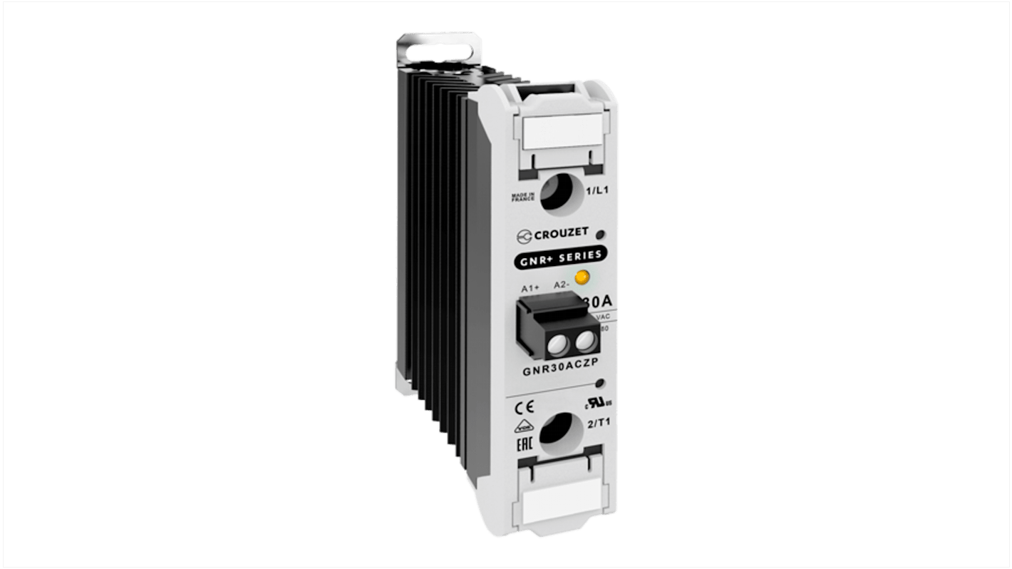 Crouzet GNR Series Solid State Relay, 30 A rms Load, DIN Rail Mount, 500 V ac/dc Load