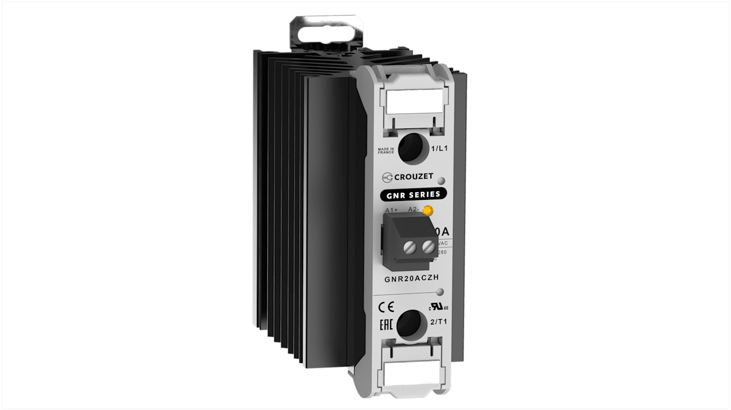 Crouzet GNR Series Solid State Relay, 45 A rms Load, DIN Rail Mount, 500 V ac/dc Load