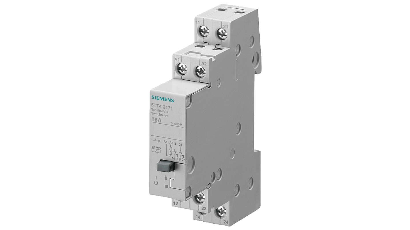 Relé Siemens 5TT4217 de 2 polos, DPDT, bobina 110V ac, 16A, Carril DIN