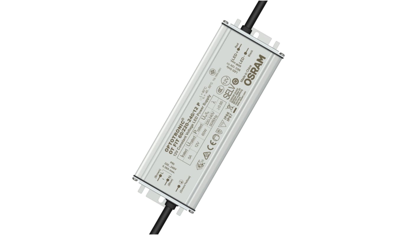 Driver LED tensión constante Osram, IN: 220-240 V, OUT: 12.5V, 360mA, 60W